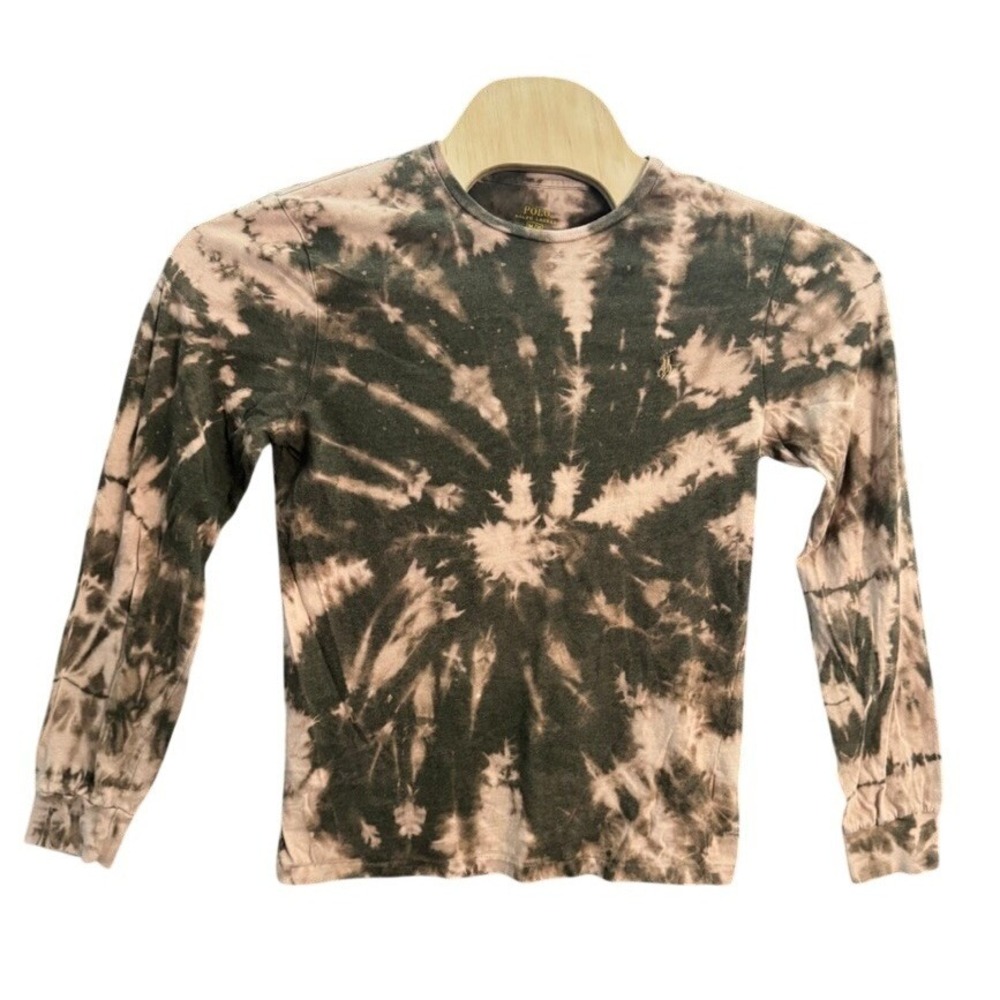 Polo Ralph Lauren Mens Medium Custom Fit Tie Dye Long Sleeve T-Shirt Olive Tan